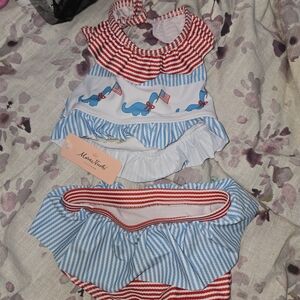 Kids Red and Blue Striped Swimsuit